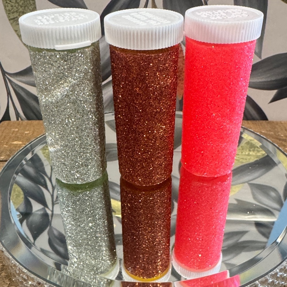 Handmade glittered medicine bottles
